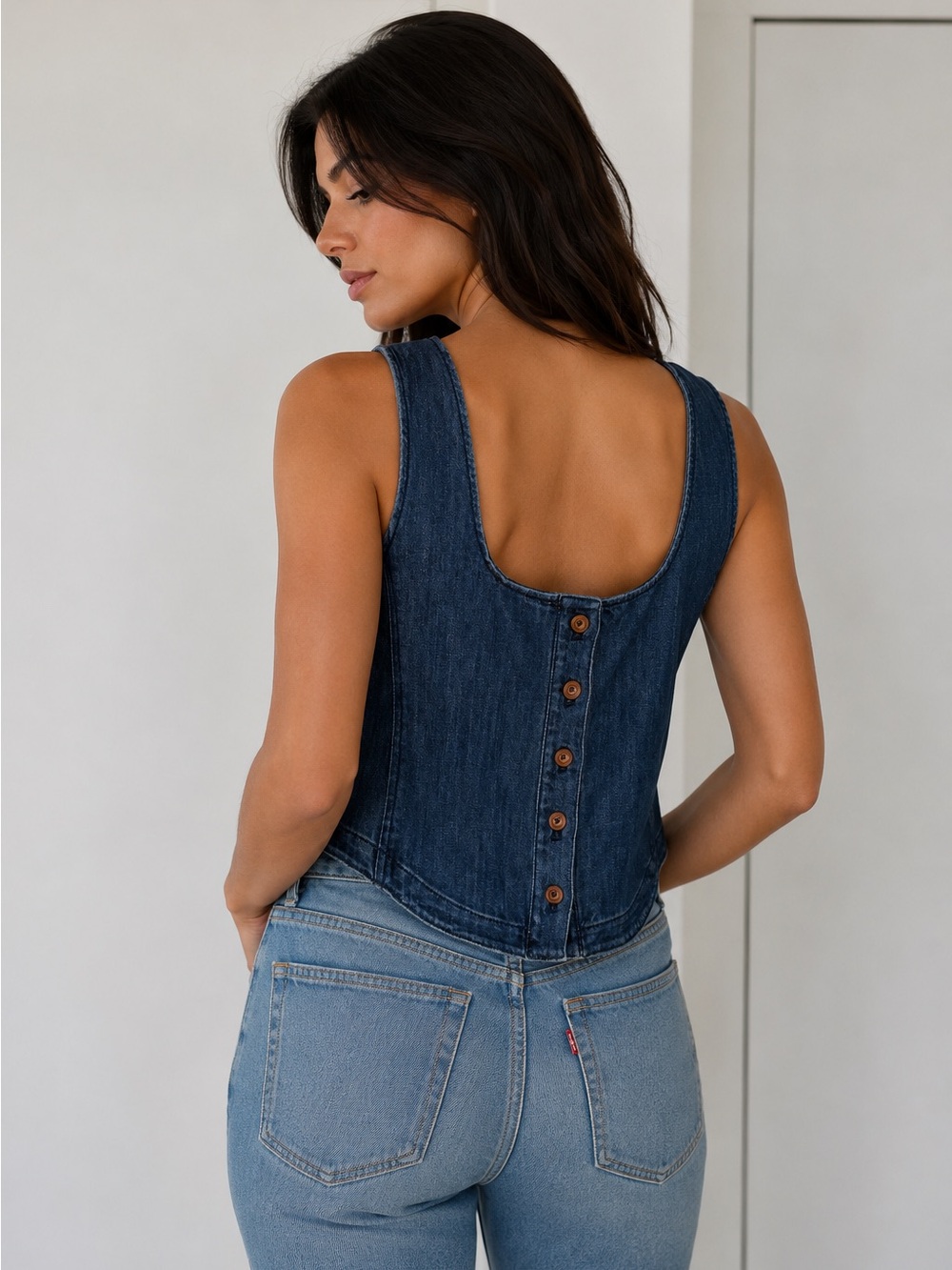 Pilcro Dark Blue Denim Tank with Square Neck